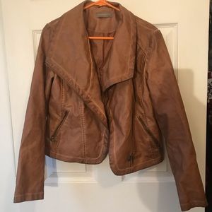 NEW Tan, Zip-Up Leather Jacket